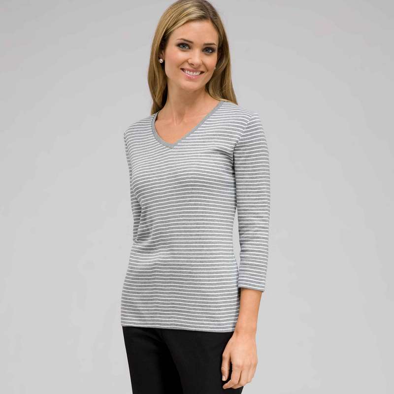 3/4 Sleeve V-Neck Top, Grey Heather Multi, large image number 0